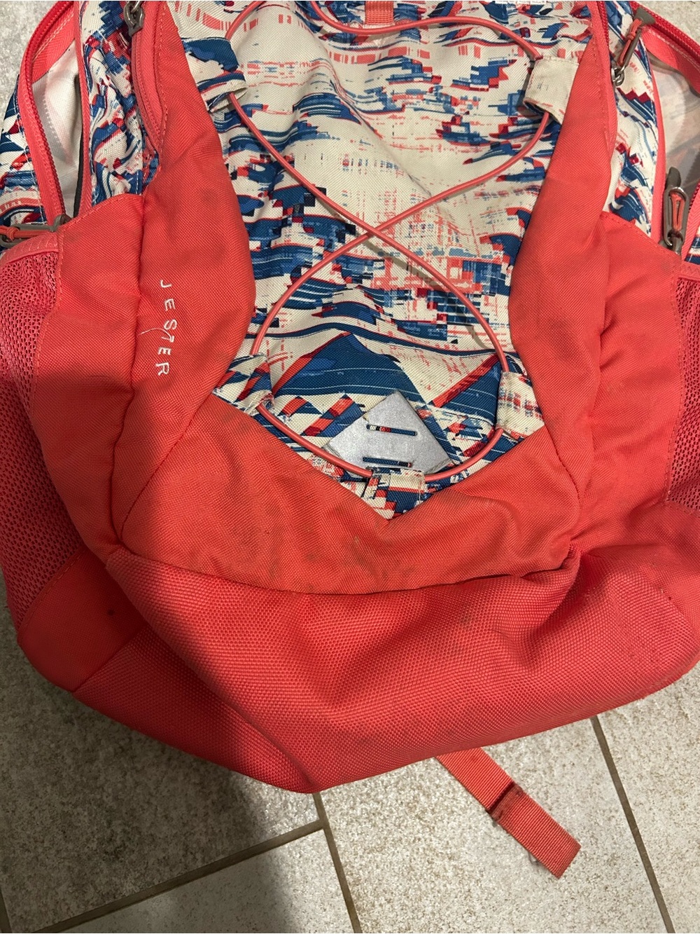 The North Face Jester Backpack in Coral with Geometric Print - Picture 3 of 4